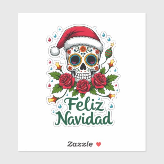 Feliz Navidad Sugar Skull Mexican Christmas T-Shir Aufkleber (Blatt)