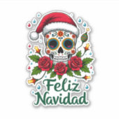 Feliz Navidad Sugar Skull Mexican Christmas T-Shir Aufkleber (Vorderseite)