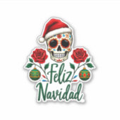 Feliz Navidad Sugar Skull Mexican Christmas T-Shir Aufkleber (Vorderseite)