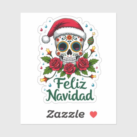 Feliz Navidad Sugar Skull Mexican Christmas T-Shir Aufkleber (Blatt)