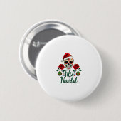 Feliz Navidad Sugar Skull Mexican Christmas T-Shir Button (Vorne & Hinten)