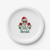 Feliz Navidad Sugar Skull Mexican Christmas T-Shir Pappteller (Vorderseite)