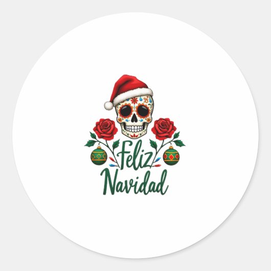 Feliz Navidad Sugar Skull Mexican Christmas T-Shir Runder Aufkleber (Vorderseite)