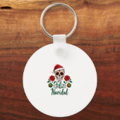 Feliz Navidad Sugar Skull Mexican Christmas T-Shir Schlüsselanhänger (Vorderseite)
