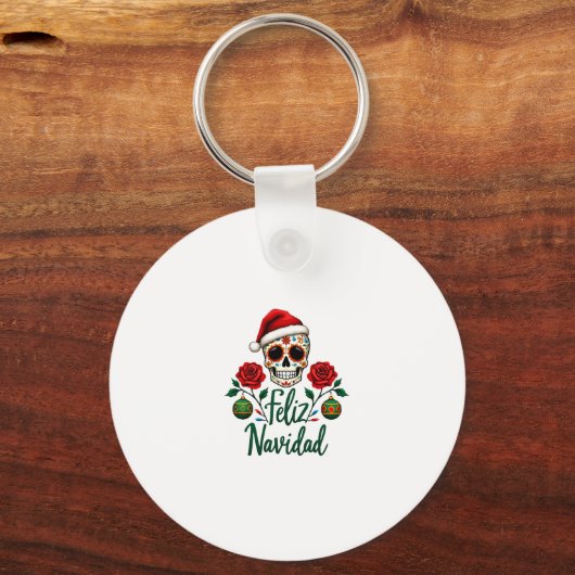 Feliz Navidad Sugar Skull Mexican Christmas T-Shir Schlüsselanhänger (Vorderseite)