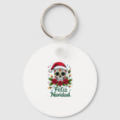 Feliz Navidad Sugar Skull Mexican Christmas T-Shir Schlüsselanhänger (Vorderseite)