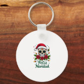 Feliz Navidad Sugar Skull Mexican Christmas T-Shir Schlüsselanhänger (Vorderseite)