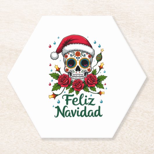 Feliz Navidad Sugar Skull Mexican Christmas T-Shir Untersetzer (Vorderseite)