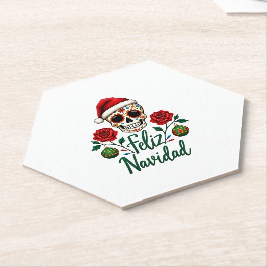 Feliz Navidad Sugar Skull Mexican Christmas T-Shir Untersetzer (angewinkelt)