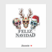 Feliz Navidad Sugar Skulls Reindeer Santa Mexican  Aufkleber (Blatt)