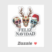Feliz Navidad Sugar Skulls Reindeer Santa Mexican  Aufkleber (Blatt)