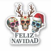 Feliz Navidad Sugar Skulls Reindeer Santa Mexican  Aufkleber (Vorderseite)