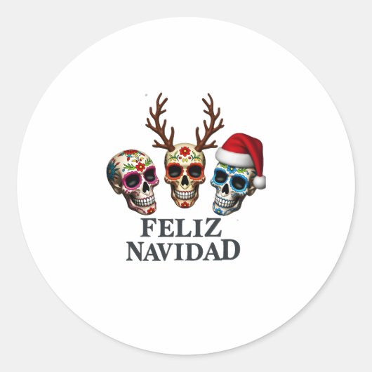 Feliz Navidad Sugar Skulls Reindeer Santa Mexican  Runder Aufkleber (Vorderseite)