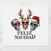 Feliz Navidad Sugar Skulls Reindeer Santa Mexican Schaumweinetikett (Einzelnes Label)