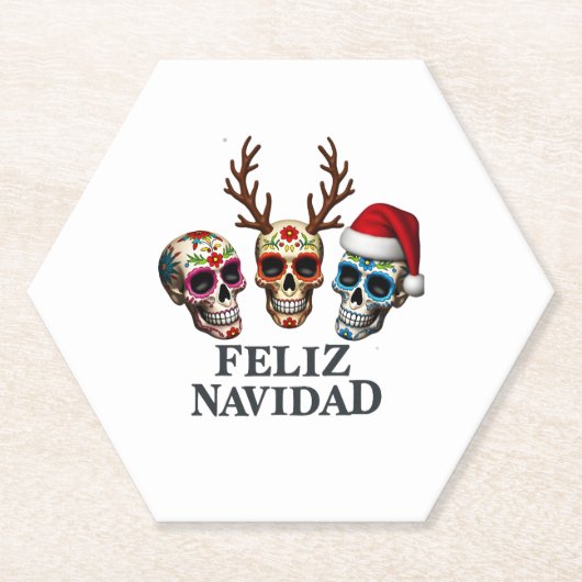 Feliz Navidad Sugar Skulls Reindeer Santa Mexican Untersetzer (Vorderseite)