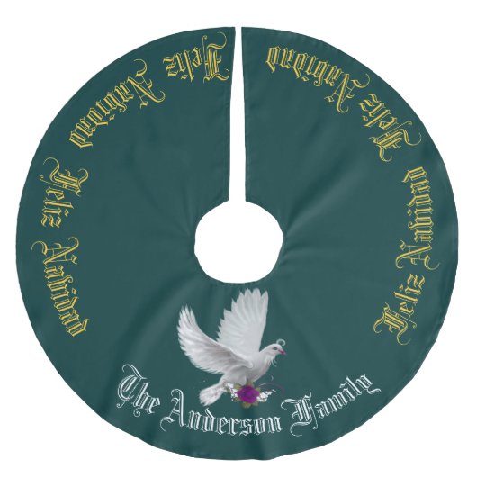 Feliz Navidad Taube DEIN FAMILIENNAME Tree Skirt Polyester Weihnachtsbaumdecke (Vorderseite)