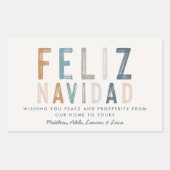 Feliz Navidad Terrakotta blue typography modern Rechteckiger Aufkleber (Vorderseite)