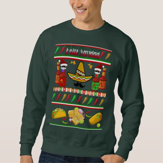 Feliz Navidad Ugly Sweater Pattern Sweatshirt (Vorderseite)