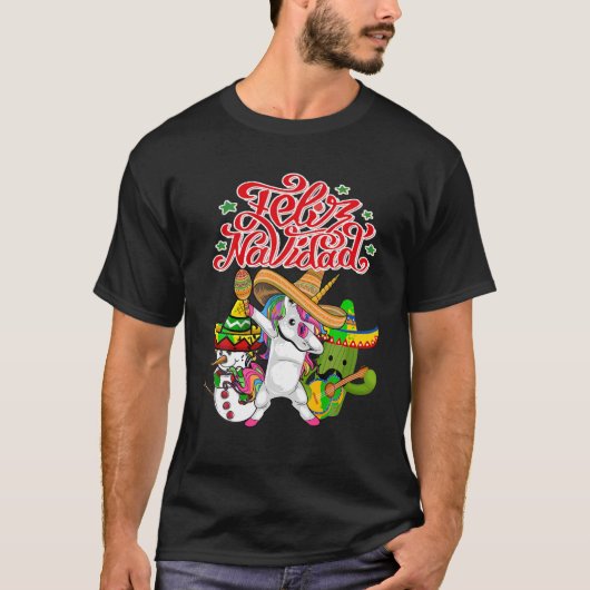 Feliz Navidad Unicorn Cactus Funny Mexican Christm T-Shirt (Vorderseite)