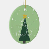 Feliz Navidad Urlaub grüner Baumschnee und Sterne Keramik Ornament (Rechts)
