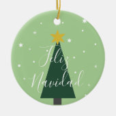Feliz Navidad Urlaub grüner Baumschnee und Sterne Keramik Ornament (Vorne)