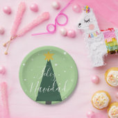 Feliz Navidad Urlaub grüner Baumschnee und Sterne  Pappteller (Party)