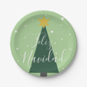 Feliz Navidad Urlaub grüner Baumschnee und Sterne  Pappteller (Vorderseite)