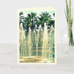 Feliz Navidad Vintag Tropical Palms & Fotain Feiertagskarte