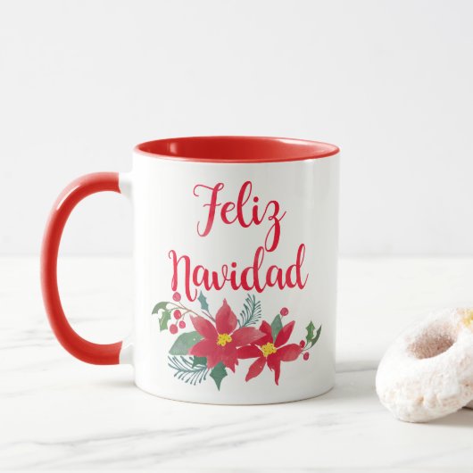 Feliz Navidad Watercolor - Weihnachtsfeierliche Ta Tasse (Mit Donut)