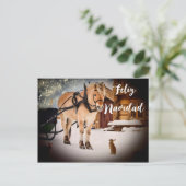 Feliz Navidad Weihnachtsfarm mit Pferd Feiertagspostkarte (Stehend Vorderseite)