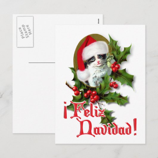 Feliz Navidad - Weihnachtskitten Feiertagspostkarte (Vorne/Hinten)