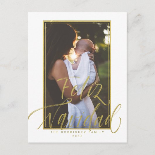 Feliz Navidad Weißes Foto Weihnachten Postkarte (Vorderseite)