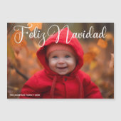 Feliz Navidad White Script Christmas Magnet Card (Vorderseite)