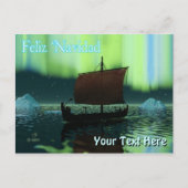 Feliz Navidad - Wikingschiff und Nordlichter Postkarte (Vorderseite)