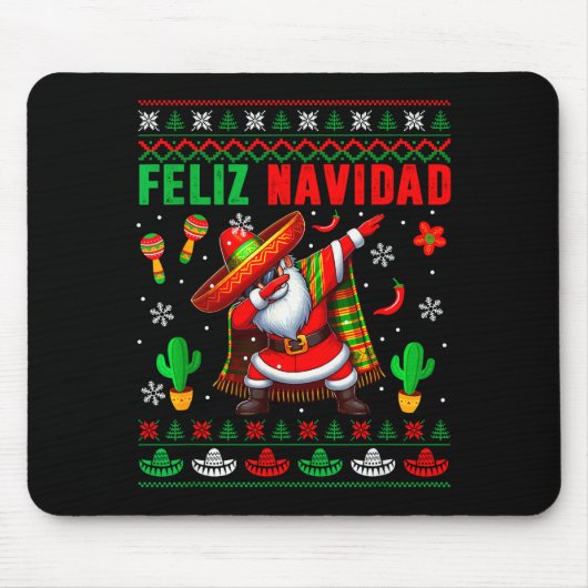 Feliz Navidad Xmas Sweater Santa Sombrero Dabbing  Mousepad (Vorne)