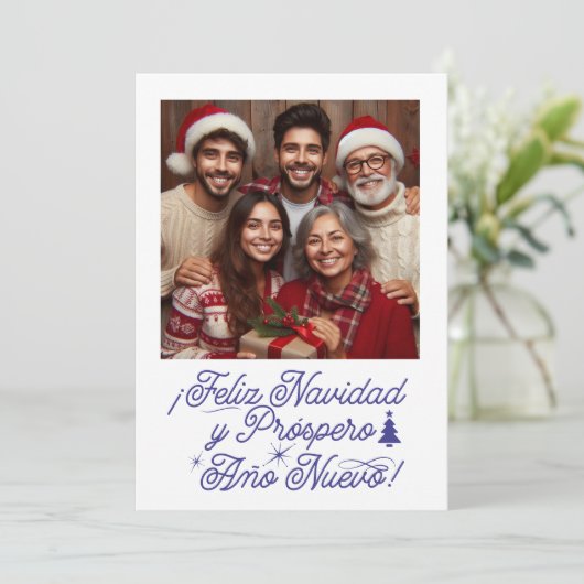 Feliz Navidad y Próspero Año Nuevo con Foto Einladung (Stehend Vorderseite)