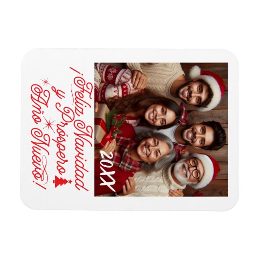 Feliz Navidad y Próspero Año Nuevo con Foto Magnet (Horizontal)