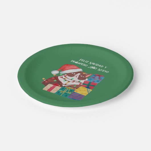 Feliz Navidad y próspero Año Nuevo, Weihnachten Pappteller (Schrägansicht)