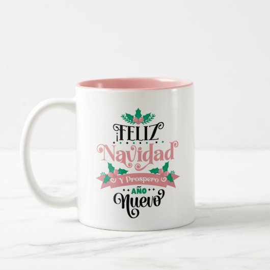 Feliz navidad y wohlhabend ano nuevo Weihnachten Zweifarbige Tasse (Links)