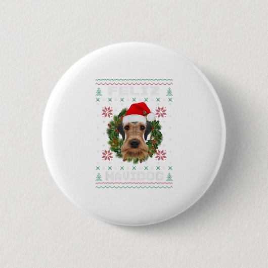 Feliz Navidog Airedale Terrier Dog Sant Button (Vorderseite)