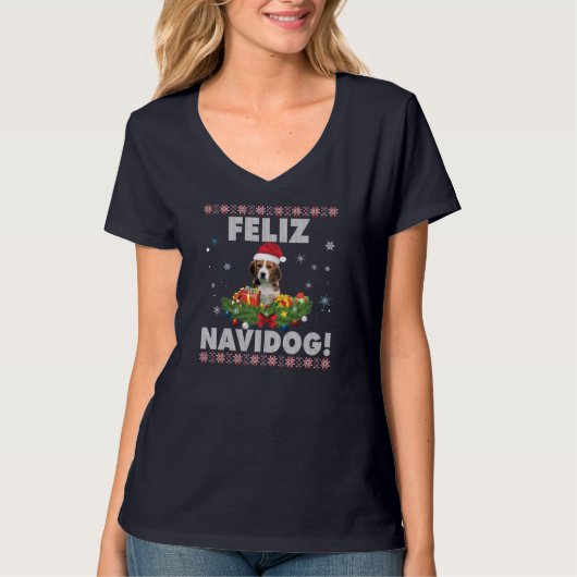 Feliz Navidog Beagle Dog Ugly Sweater Santa Merry T-Shirt (Vorderseite)