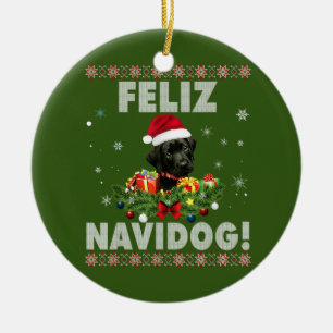 Feliz Navidog Black Labrador Hund Ugly Sweater Keramik Ornament