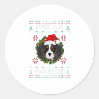Feliz Navidog Cavalier Dog Weihnachtsmannmütze Ug Runder Aufkleber