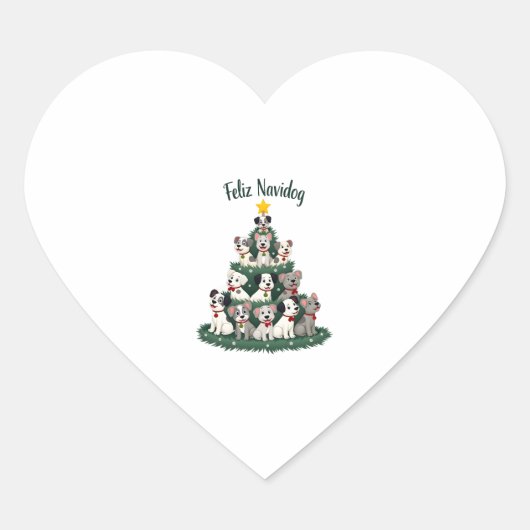 Feliz Navidog Christmas Dog T-Shirt, Funny Cute Xm Herz-Aufkleber (Vorderseite)