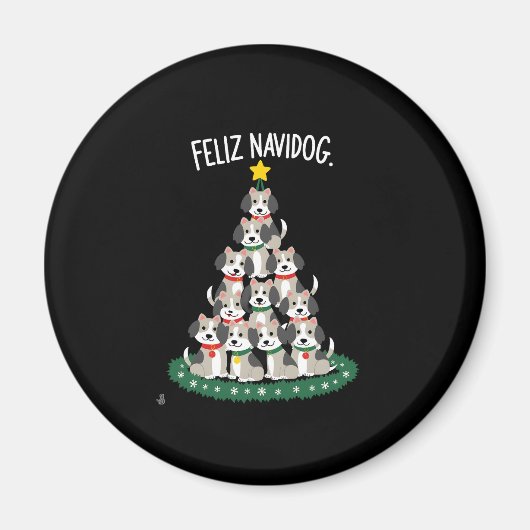 Feliz Navidog Christmas Dog T-Shirt, Funny Cute Xm Magnet (Vorne)