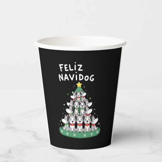 Feliz Navidog Christmas Dog T-Shirt, Funny Cute Xm Pappbecher (Vorderseite)