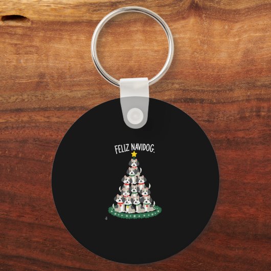 Feliz Navidog Christmas Dog T-Shirt, Funny Cute Xm Schlüsselanhänger (Vorderseite)