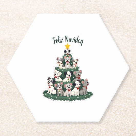 Feliz Navidog Christmas Dog T-Shirt, Funny Cute Xm Untersetzer (Vorderseite)