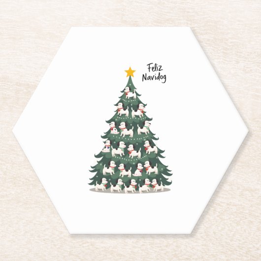 Feliz Navidog Christmas Dog T-Shirt, Funny Cute Xm Untersetzer (Vorderseite)