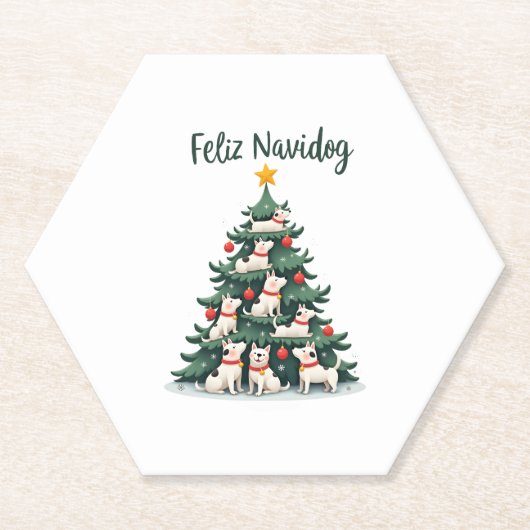 Feliz Navidog Christmas Dog T-Shirt, Funny Cute Xm Untersetzer (Vorderseite)